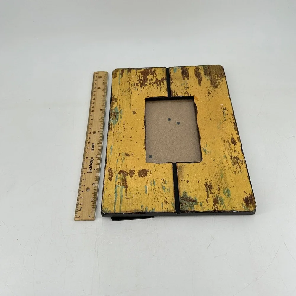 Rustic Distressed Yellow Wood Picture Frame Weathered Farmhouse Decor 4x6